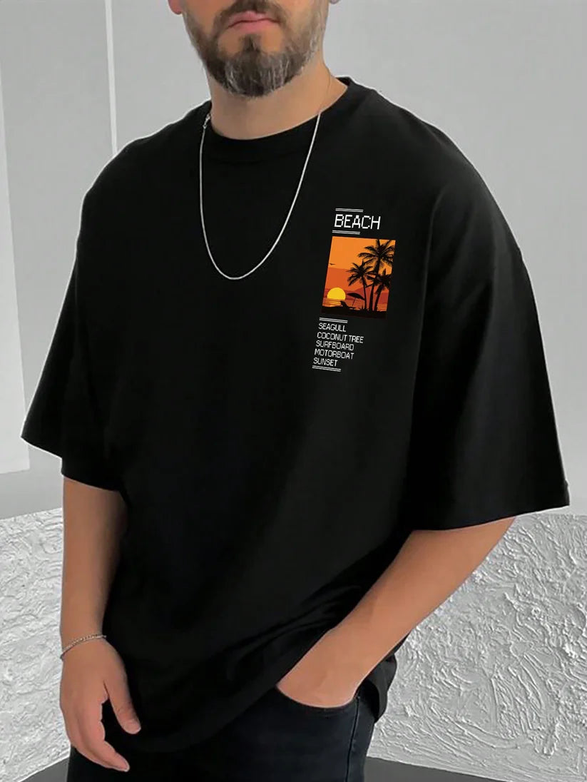 Premium Drop Shoulder T-shirt - Beach - Black