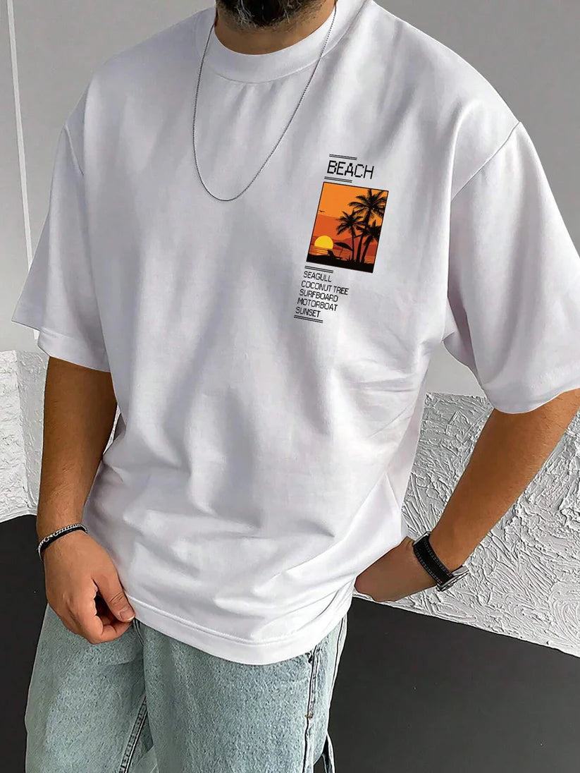 Premium Drop Shoulder T-shirt - Beach - White