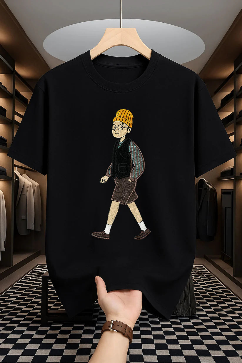 Premium Drop Shoulder T-shirt - Walking Man - Black