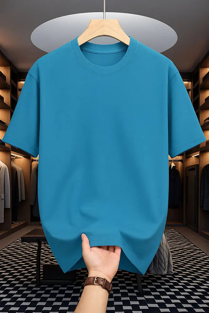 Premium Solid Drop Shoulder T-shirt - Petrol Blue