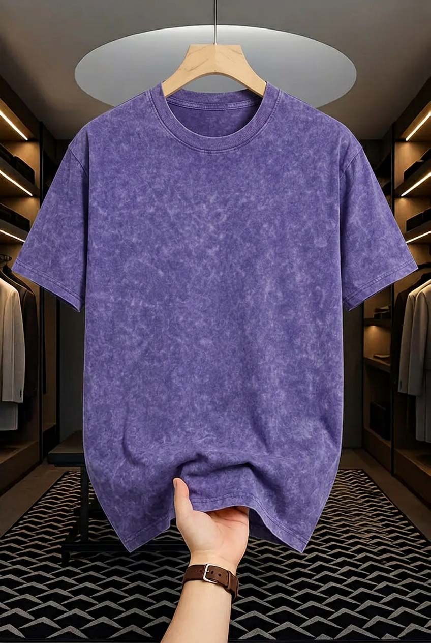 Premium Acid Wash Drop Shoulder T-shirt - Blue