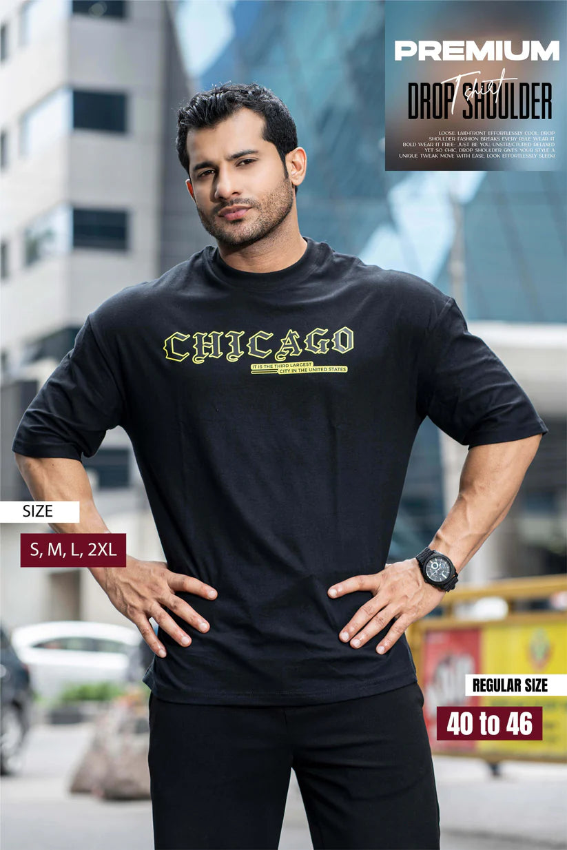 Premium Drop Shoulder T-shirt - Chicago - Black