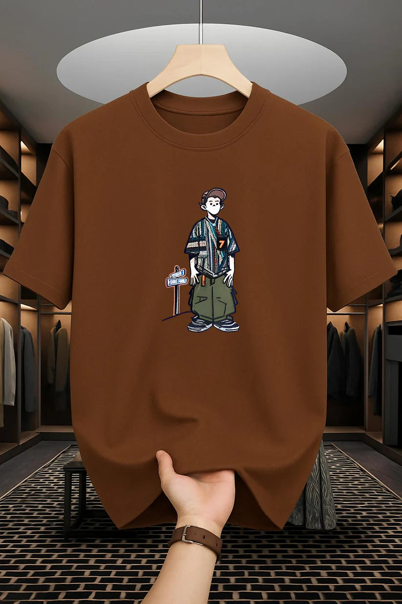 Premium Drop Shoulder T-shirt - Cartoon - Coffee