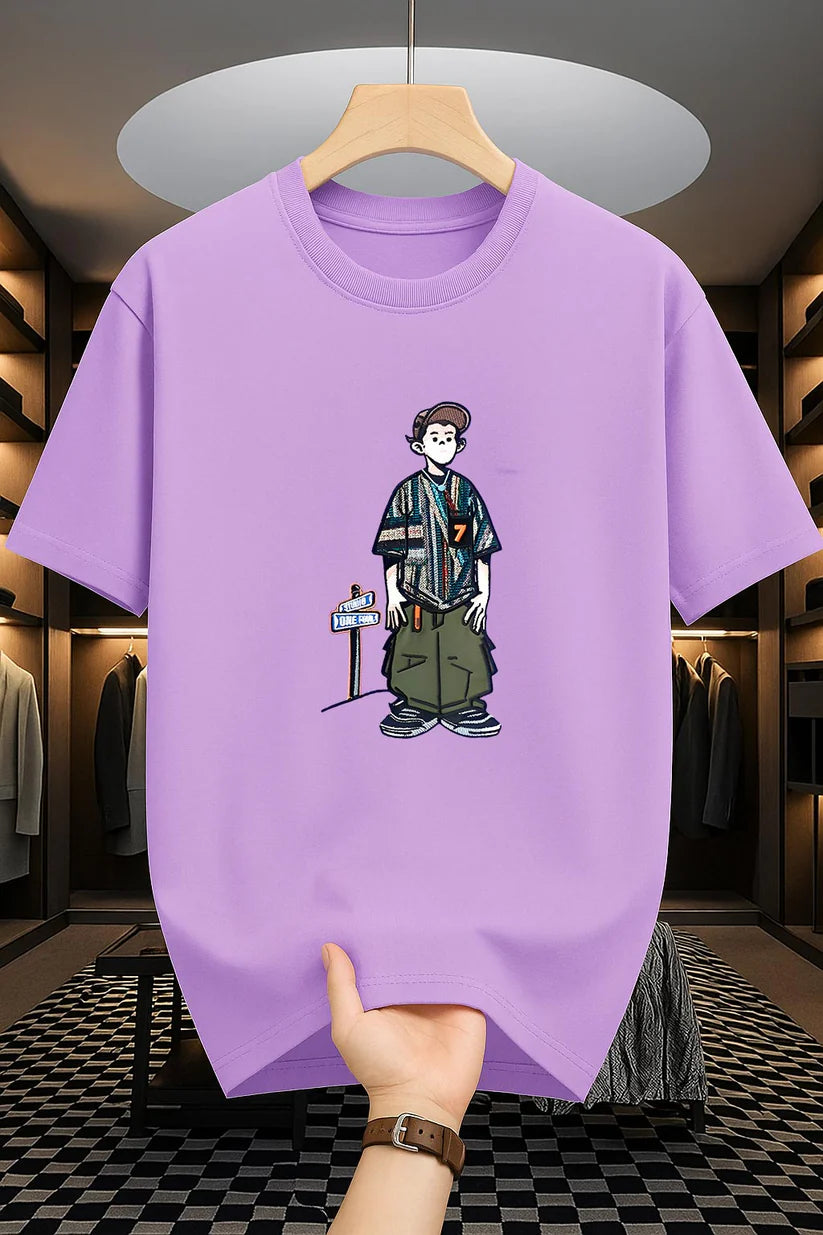 Premium Drop Shoulder T-shirt - Cartoon - Lavender
