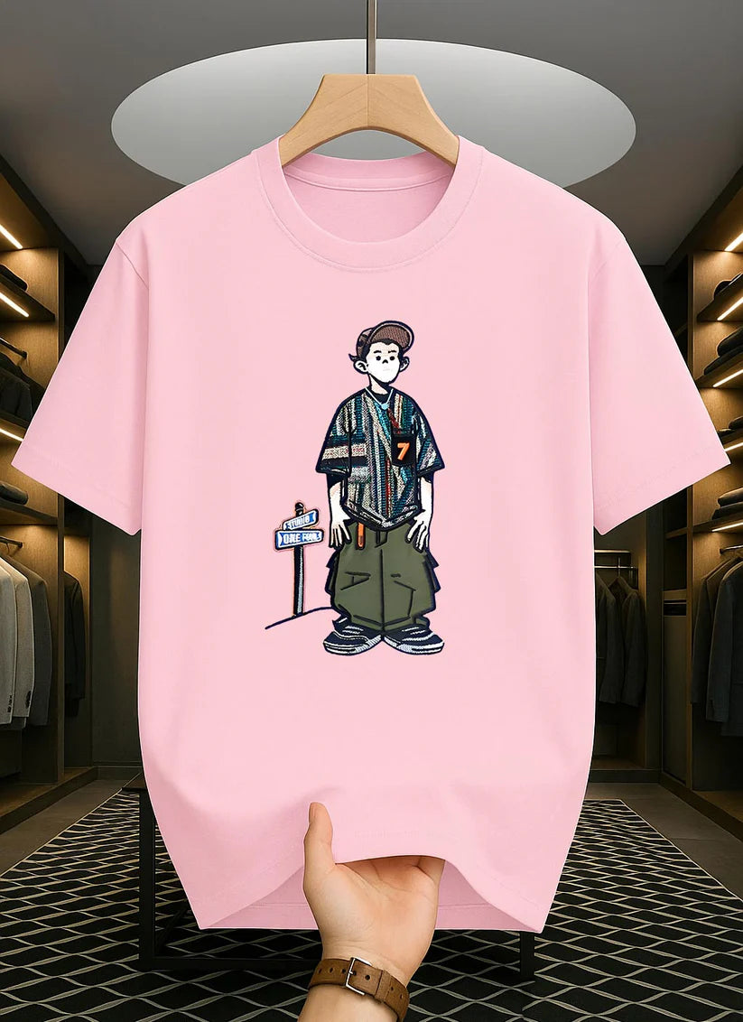 Premium Drop Shoulder T-shirt - Cartoon - Pink