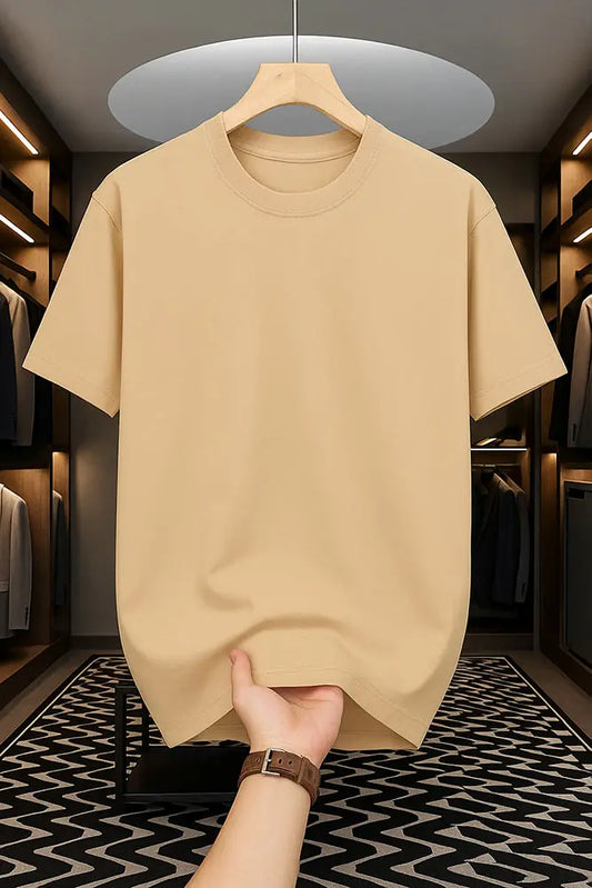 Premium Solid Drop Shoulder T-shirt - Beige
