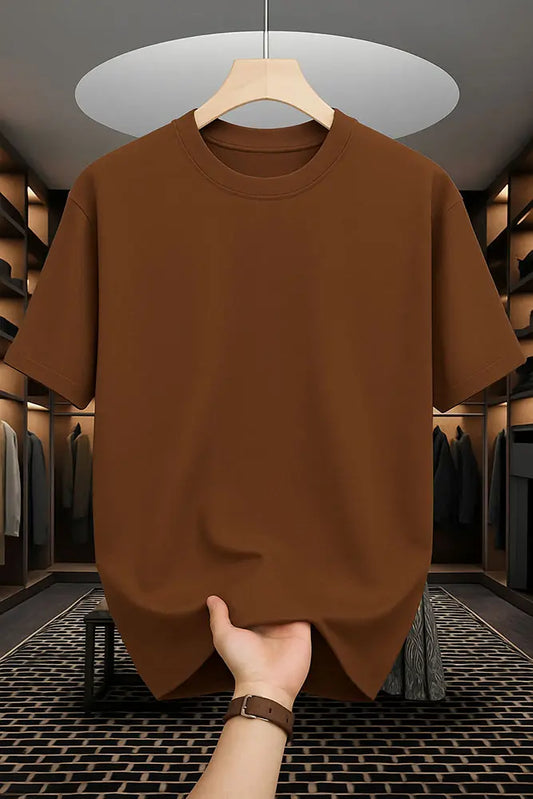 Premium Solid Drop Shoulder T-shirt - Coffee