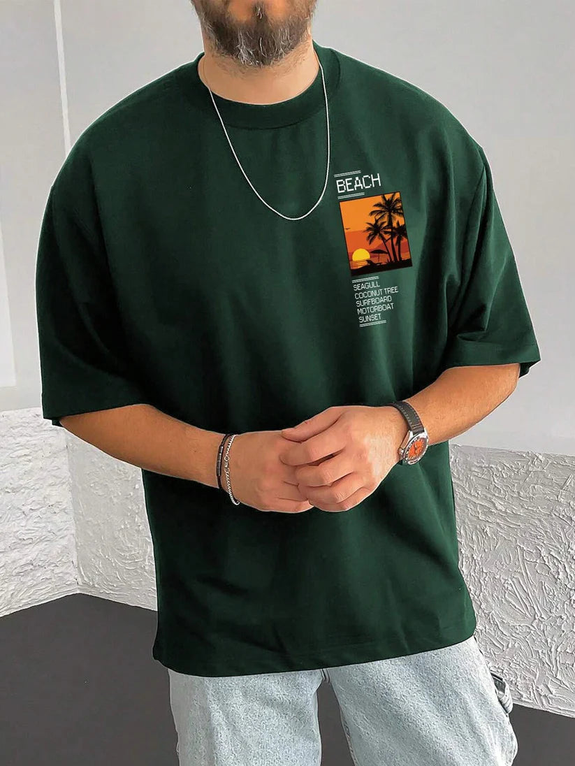 Premium Drop Shoulder T-shirt - Beach - Green