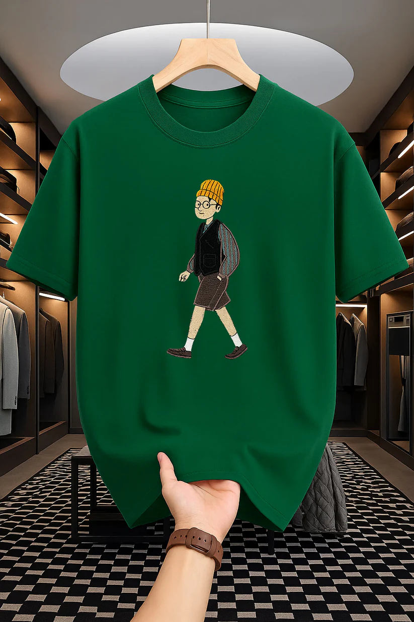 Premium Drop Shoulder T-shirt - Walking Man - Green