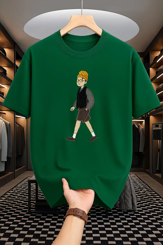 Premium Drop Shoulder T-shirt - Walking Man - Green