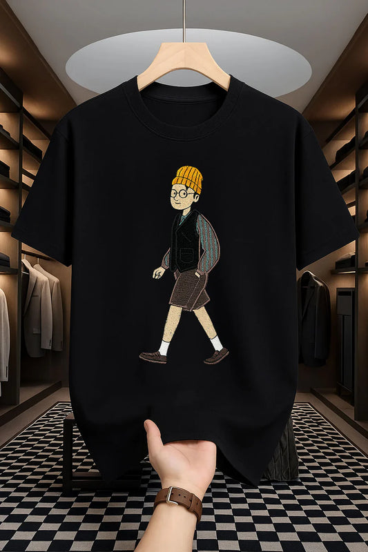Premium Drop Shoulder T-shirt - Walking Man - Black