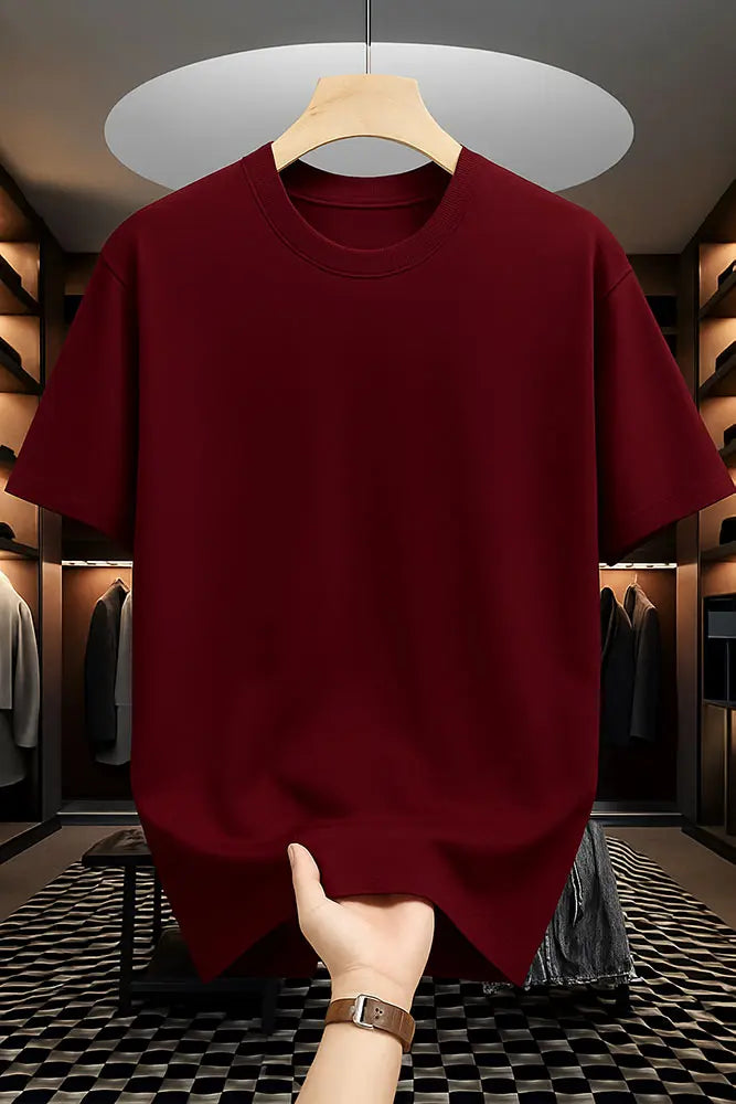 Premium Solid Drop Shoulder T-shirt - Maroon