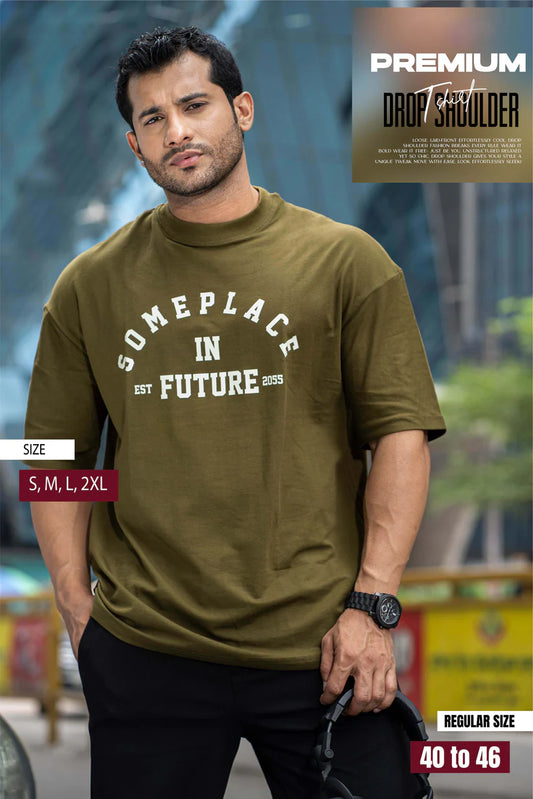 Premium Drop Shoulder T-shirt - Someplace - Olive