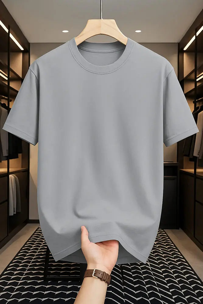 Premium Solid Drop Shoulder T-shirt - Silver