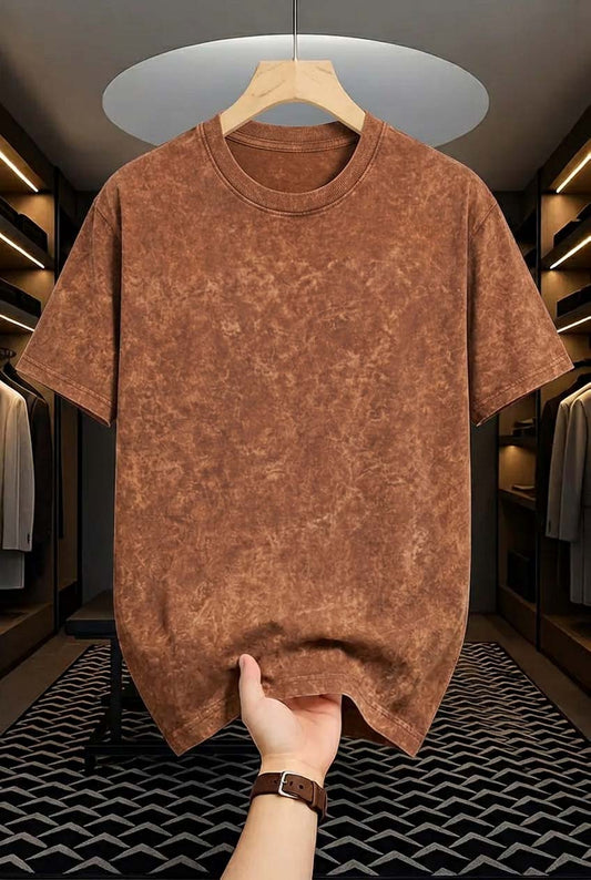 Premium Acid Wash Drop Shoulder T-shirt - Coffee