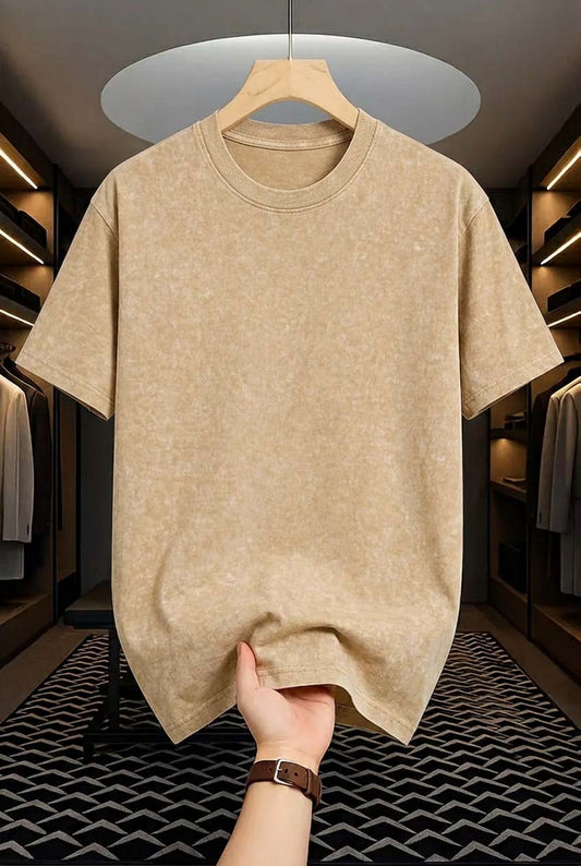 Premium Acid Wash Drop Shoulder T-shirt - Beige