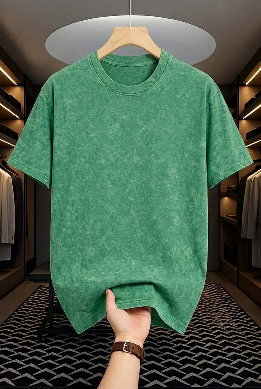 Premium Acid Wash Drop Shoulder T-shirt - Green