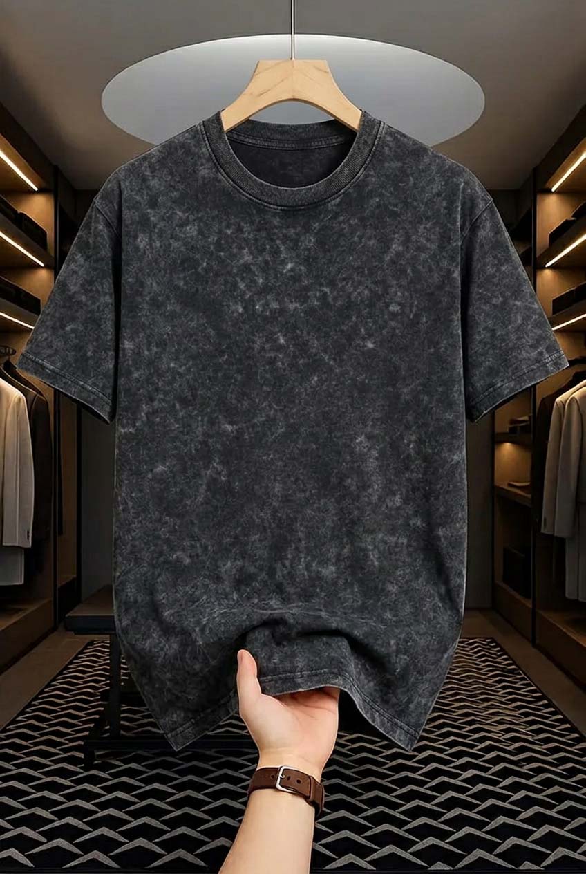 Premium Acid Wash Drop Shoulder T-shirt - Black