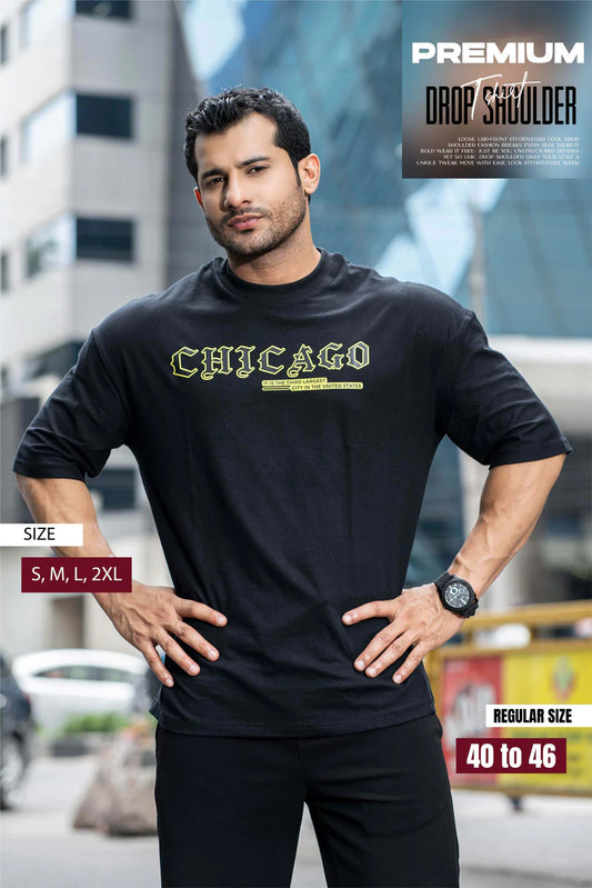 Premium Drop Shoulder T-shirt - Chicago - Black