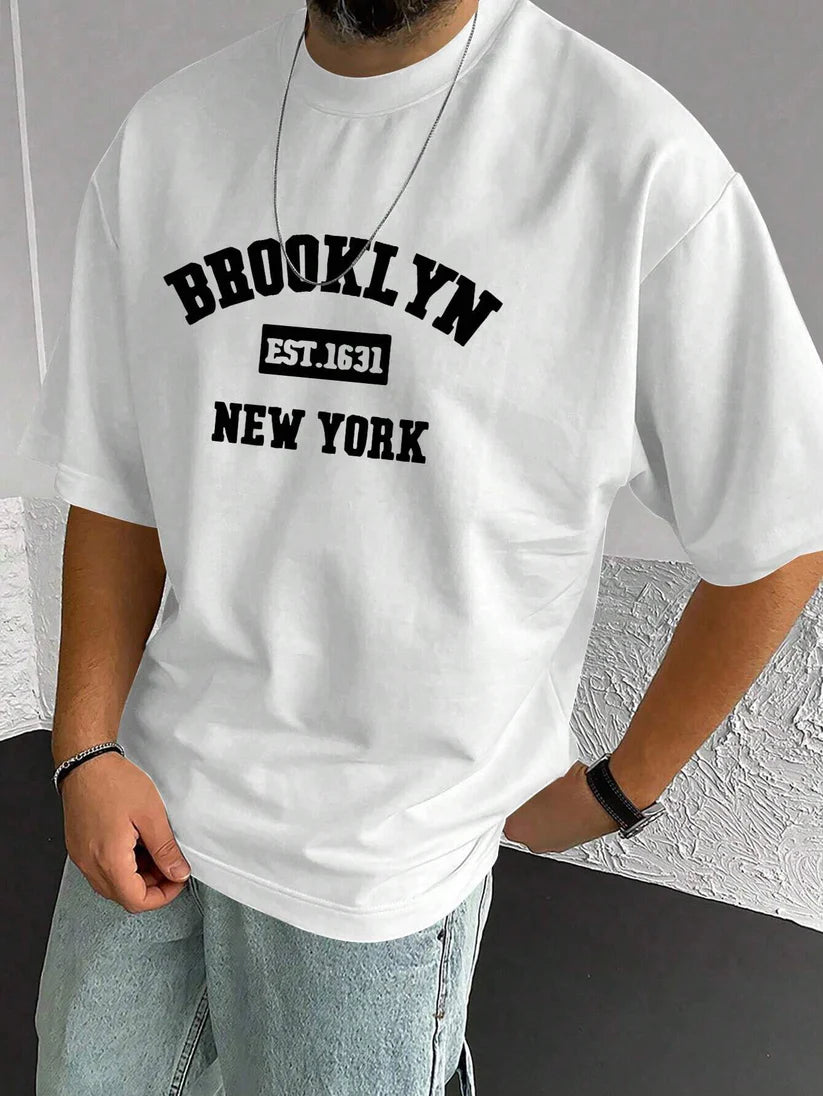 Premium Drop Shoulder T-shirt - Brooklyn - White