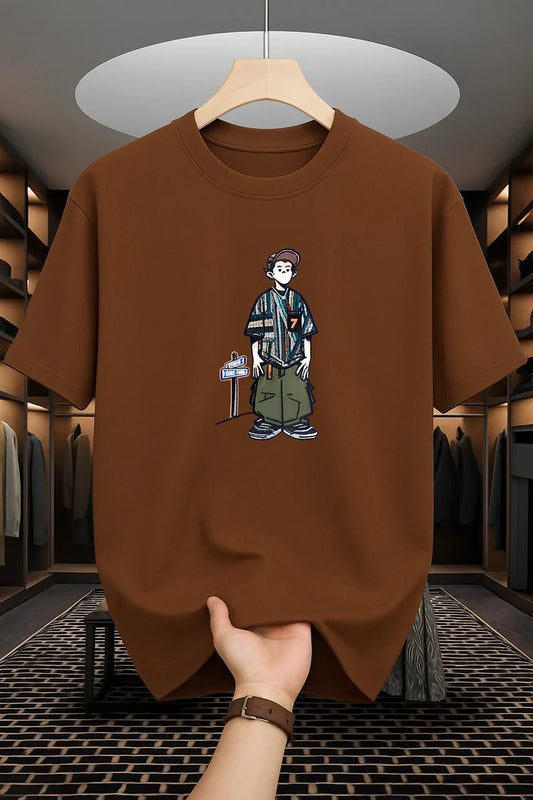 Premium Drop Shoulder T-shirt - Cartoon - Coffee