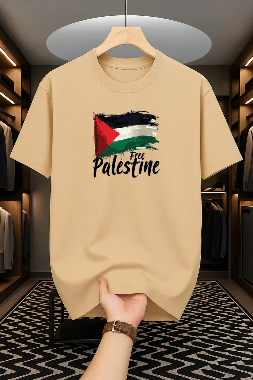 Premium Drop Shoulder T-shirt - Free Palestine - Beige
