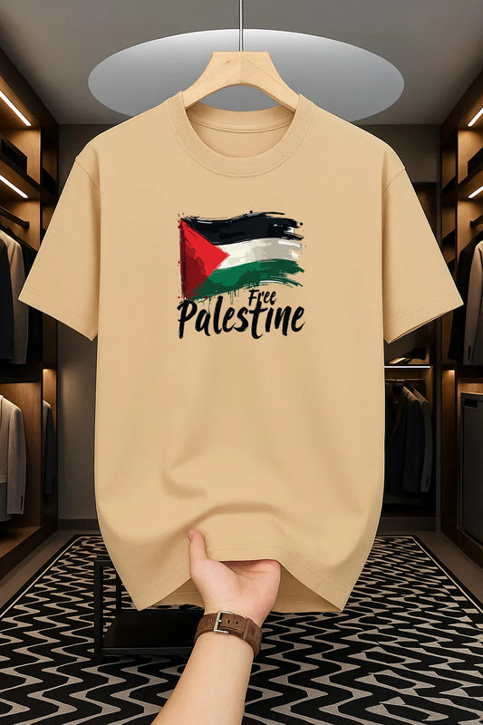 Premium Drop Shoulder T-shirt - Free Palestine - Beige