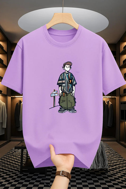Premium Drop Shoulder T-shirt - Cartoon - Lavender