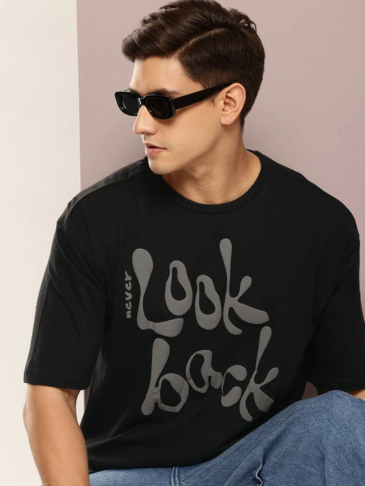 Premium Drop Shoulder T-shirt - Look Back - Black