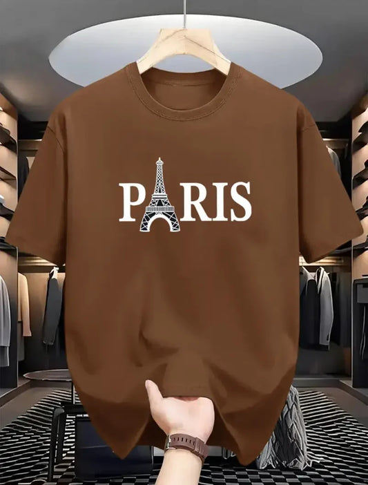 Premium Drop Shoulder T-shirt - Eiffel Tower Paris - Coffee