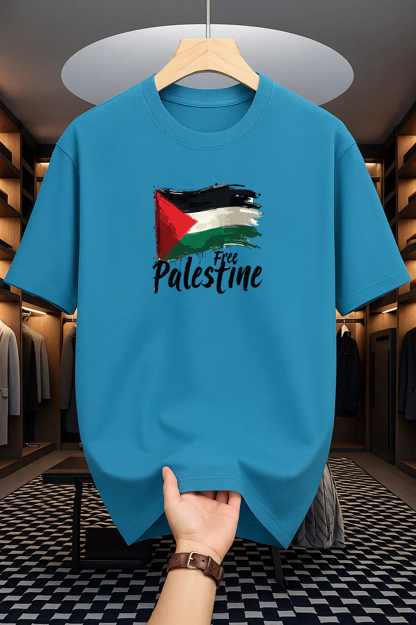 Premium Drop Shoulder T-shirt - Free Palestine - Petrol Blue