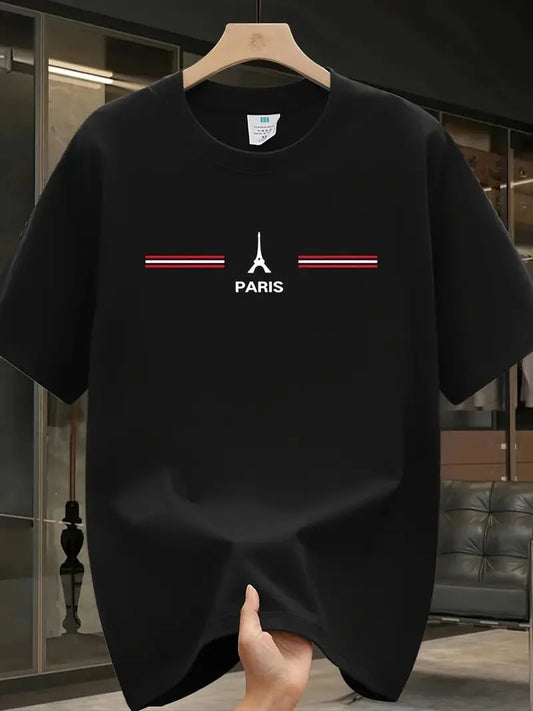 Premium Drop Shoulder T-shirt - New Eiffel Tower Paris - Black