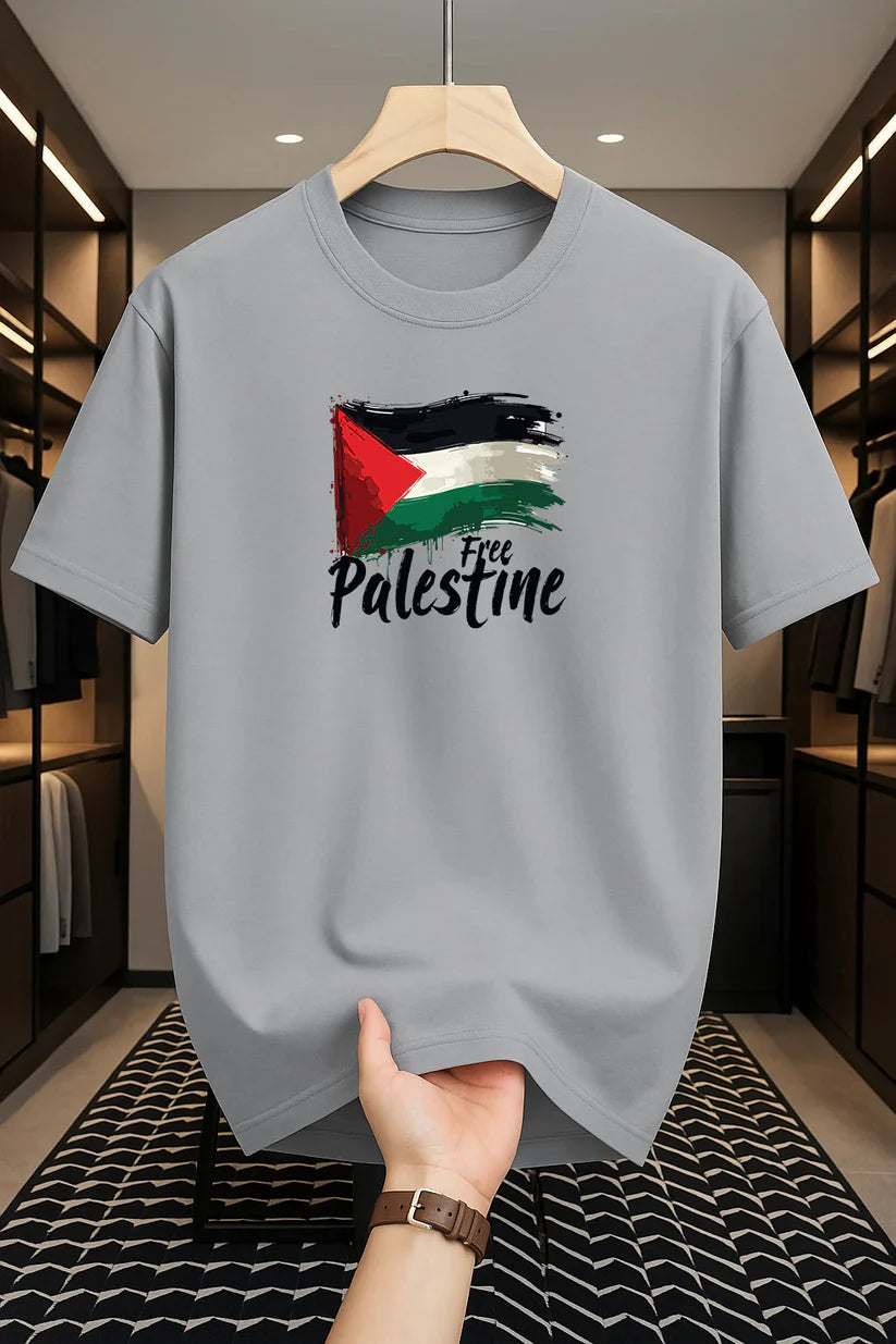 Premium Drop Shoulder T-shirt - Free Palestine - Silver