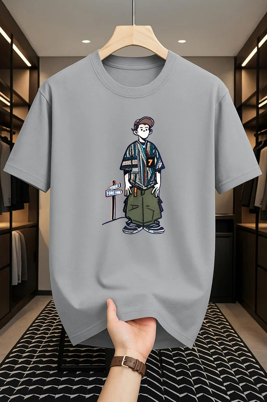Premium Drop Shoulder T-shirt - Cartoon - Silver