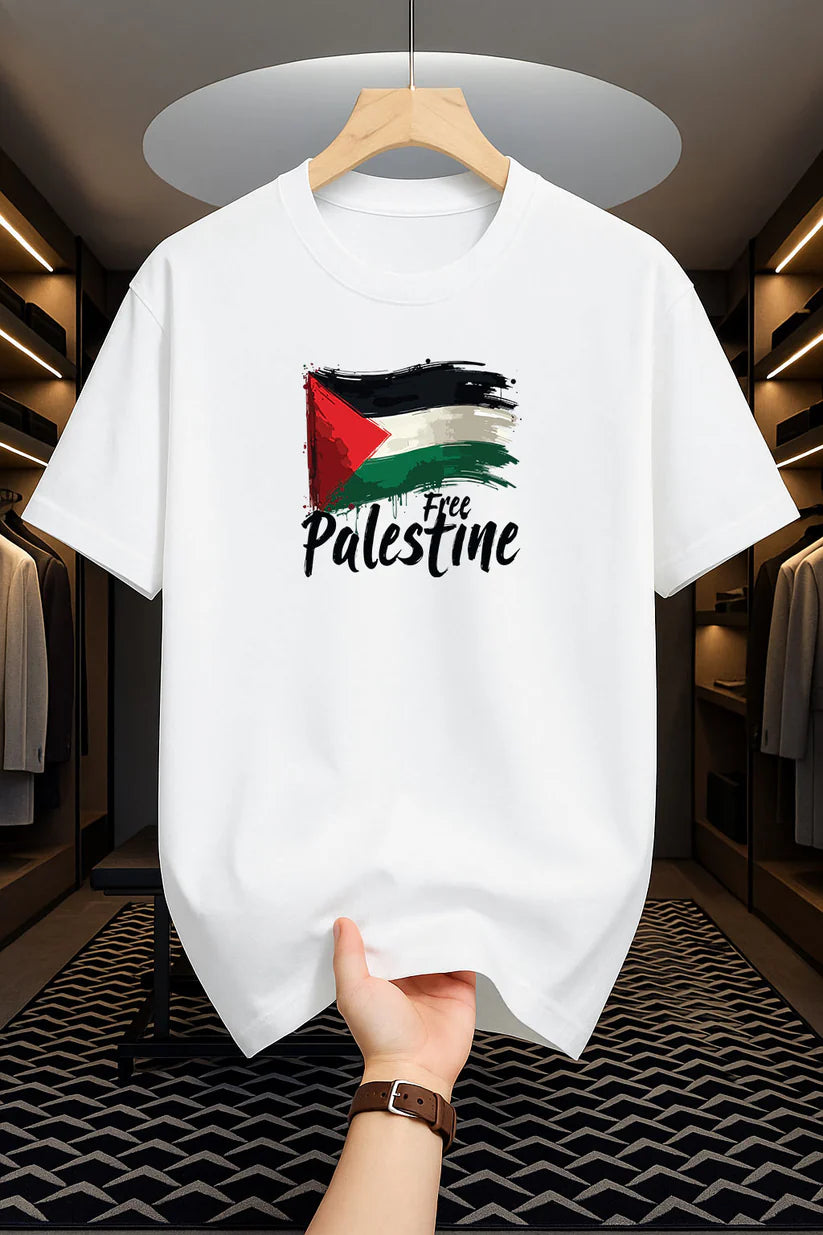 Premium Drop Shoulder T-shirt - Free Palestine - White