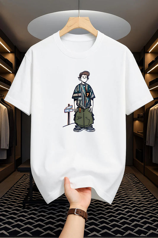 Premium Drop Shoulder T-shirt - Cartoon - White